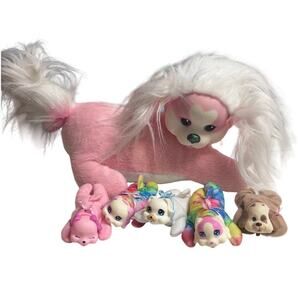 Puppy Surprise Zoey Pink Momma Plush White 5 babies EUC